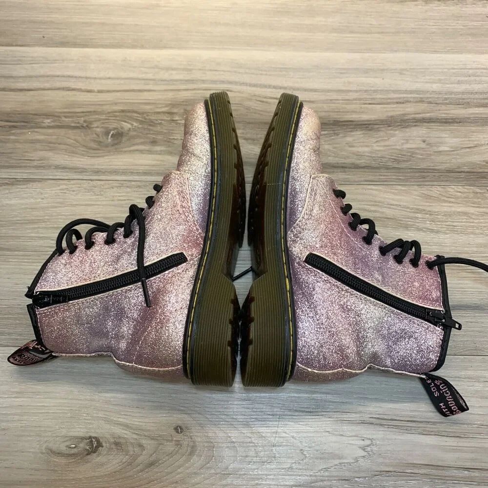 Dr. Martens Delaney Sparkly Combat Glitter Zip Lace Up Boots Kids Sz US 1‎ EU 32